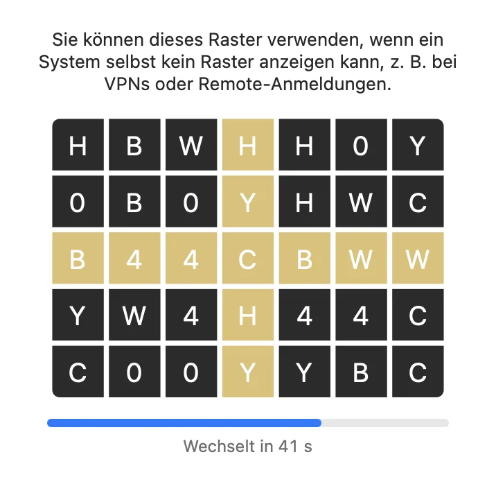Fenster Raster anzeigen im hellen Modus mit Raster und Countdown-Balken bis zur nächsten Änderung.