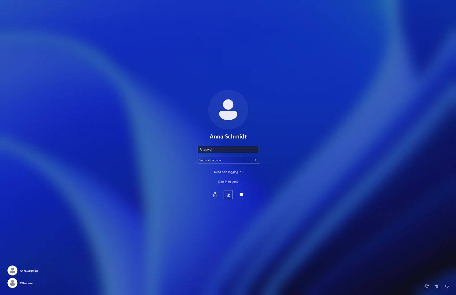 Windows-Anmeldebildschirm mit ausgewählter Authenticator-App, einem Passwort-Feld und einem Feld für den Bestätigungscode